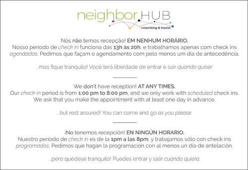 a screenshot of a cell phone screen with a metaphor hub at neighbor.HUB hostel & coliving FLORIPA in Florianópolis