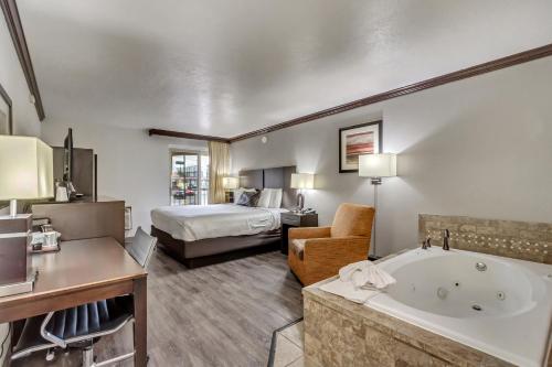 a hotel room with a tub and a bed at Park Inn by Radisson, Salt Lake City-Midvale in Midvale