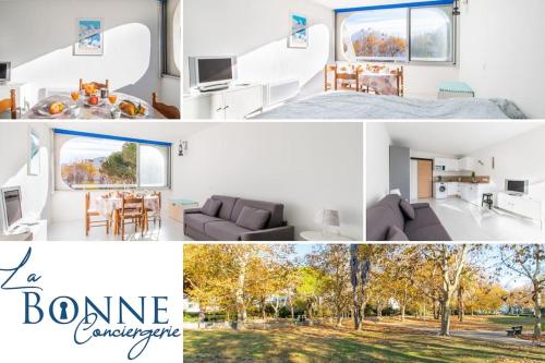 un collage de photos d'une maison rénovée dans l'établissement Les marines de haute plage*Lumineux*Parking, à La Grande Motte