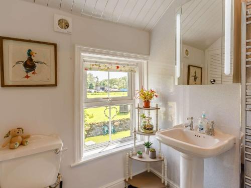 a white bathroom with a sink and a window at 2 Bed in Kettlewell 87370 in Kettlewell