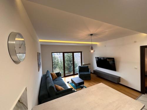 コパオニクにあるGlecer A07のソファとテレビのあるリビングルーム