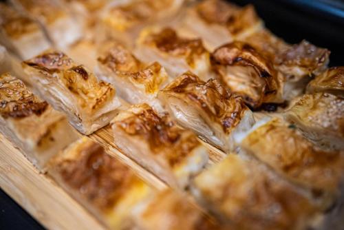 a close up of a tray of food at Hotel Resurs in Podgorica