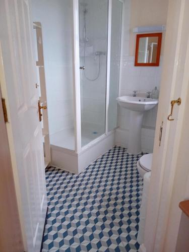 a bathroom with a shower and a toilet and a sink at Ensuite Double Room in London