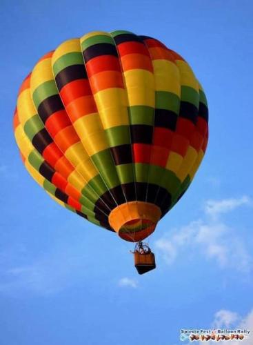 a colorful hot air balloon flying in the sky at Cheerful Studio short walk to UHS near Lourdes & BU in Johnson City