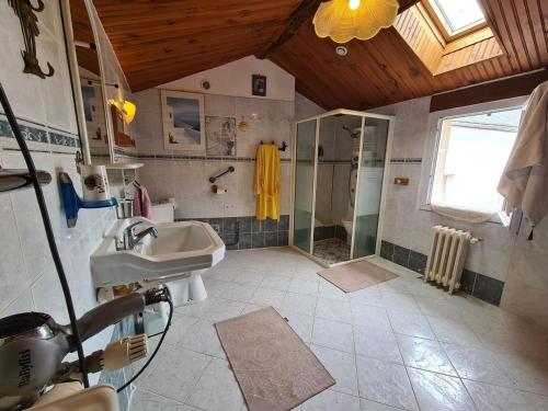 a large bathroom with a sink and a shower at Guestroom Le Pêchereau, 7 pièces, 5 personnes - FR-1-591-559 in Le Pêchereau