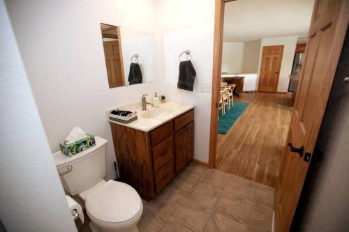 bagno con servizi igienici, lavandino e specchio di New Heights - 4 Bedroom, Close to Everything a Decorah