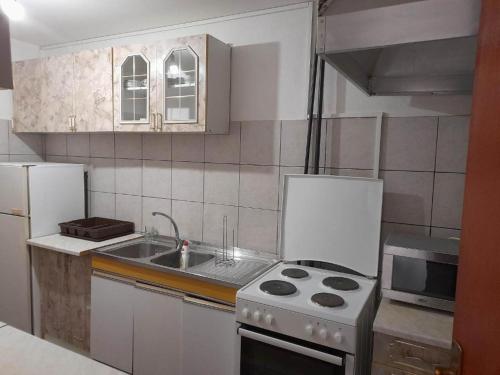 a small kitchen with a stove and a sink at Neli Carica in Visoko