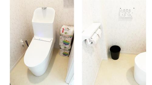 two pictures of a bathroom with a toilet at Fukushige Building - Vacation STAY 15723 in Tokyo