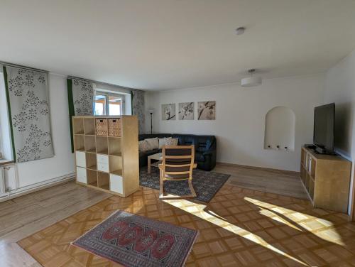 a living room with a couch and a television at 110m2 apartment in Graz-Saint Peter - free parking in Graz