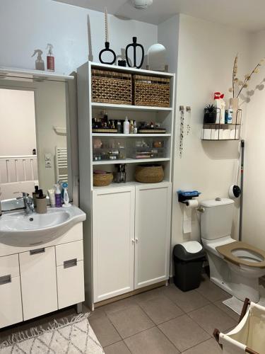 łazienka z umywalką i toaletą w obiekcie House for the Olympics near Paris w mieście Drancy