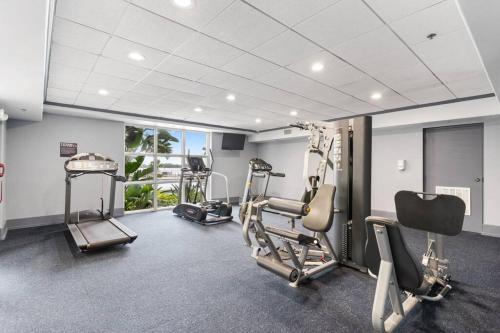 a gym with treadmills and cardio equipment in a room at Lakeview newly renovated condo near Disney in Orlando