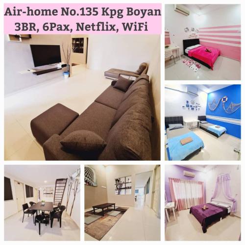 a collage of four pictures of a living room at Air-home M9 Simpang near Aulong Econsave, 4BR, 10pax, Netflix in Taiping