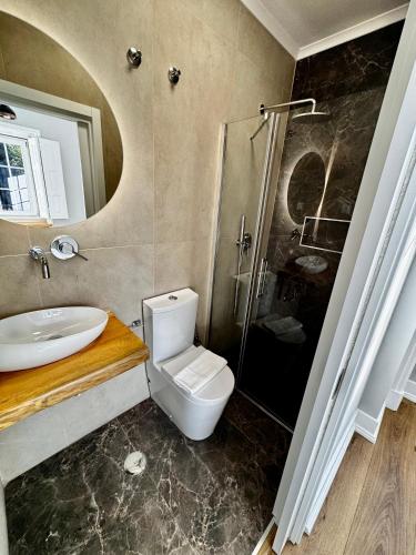 a bathroom with a sink and a toilet and a shower at Relax and Explore Lisbon Suites and Rooms in Lisbon
