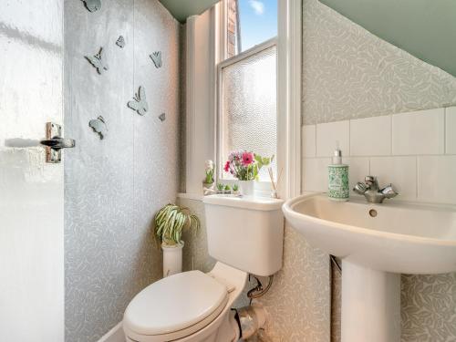 een badkamer met een toilet en een wastafel bij The Flat in Whitchurch