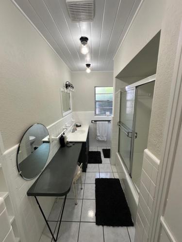 a bathroom with a sink and a shower at Seashell House in Clearwater