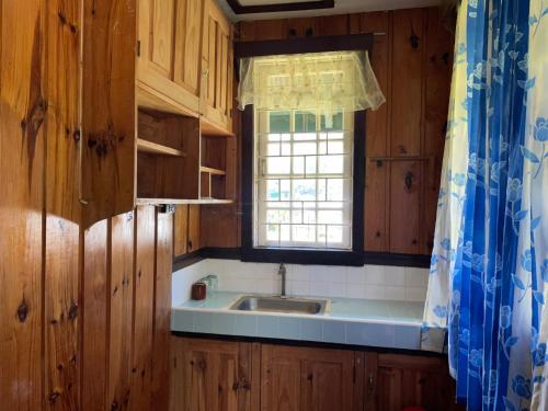 a kitchen with a sink and a window at Saint Joseph Inn in Sagada