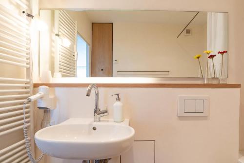 a bathroom with a sink and a mirror at Sonnenanbeter in Strande