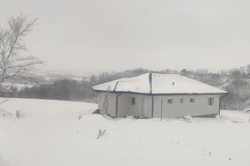 a house in a field with snow on it at NEW Luxury villa near Belgrade for 20 guests sleeps 8 in Vlaška