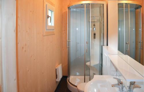 MurauにあるStunning Home In Murau With 4 Bedrooms And Saunaのバスルーム(ガラス張りのシャワー、シンク付)