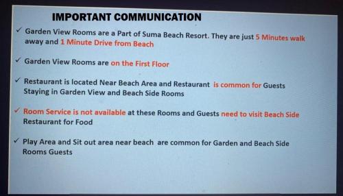 a page of a document with the words important communication at Suma beach resort in Dapoli