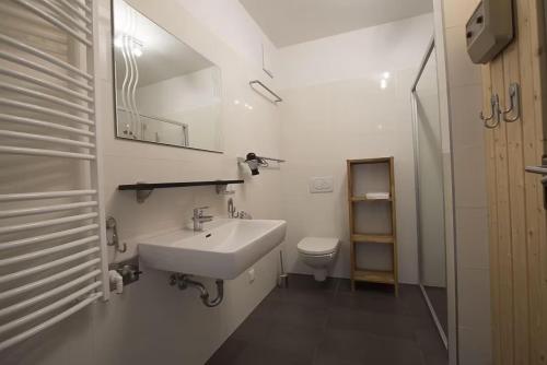 a white bathroom with a sink and a toilet at Haus CKPK Lux in Sonnenalpe Nassfeld