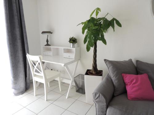 - un salon avec un bureau, une chaise et une plante dans l'établissement APPARTEMENT T2 MEUBLE AVEC BALCON TOULOUSE, à Toulouse