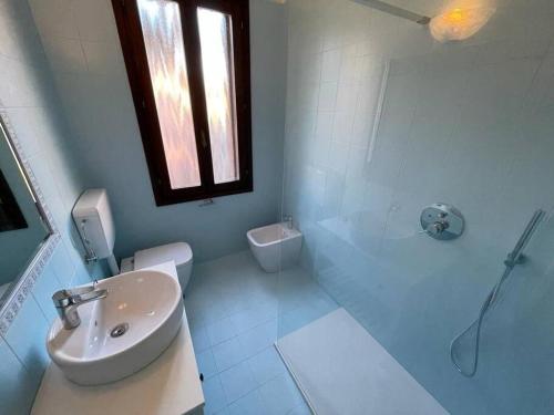 a bathroom with a sink and a toilet and a shower at Casa Argia in Padova