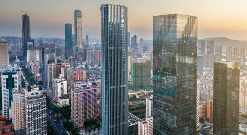 an aerial view of a city with tall buildings at Atour Hotel Furong Middle Road Changsha in Changsha