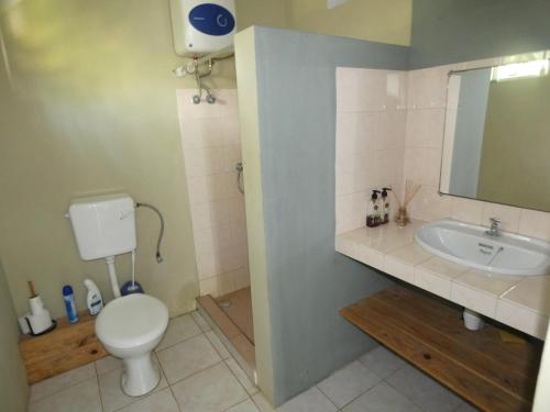 a bathroom with a toilet and a sink at Sea and sand in Pointe d'Esny