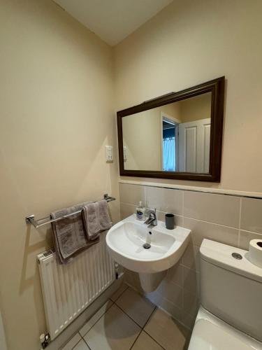 a bathroom with a sink and a toilet and a mirror at ane in Peterborough