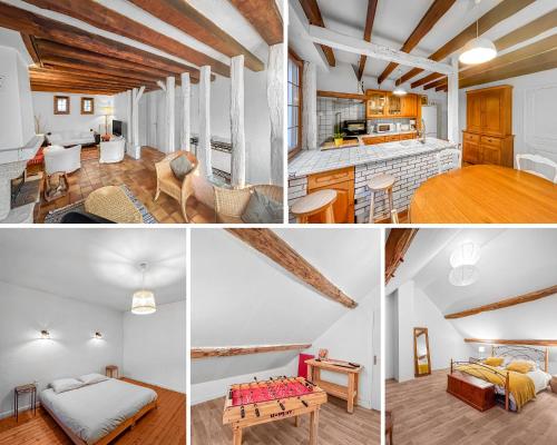 a collage of photos of a kitchen and a living room at Le Havre du Morin - Proche Disneyland in Villiers-sur-Morin