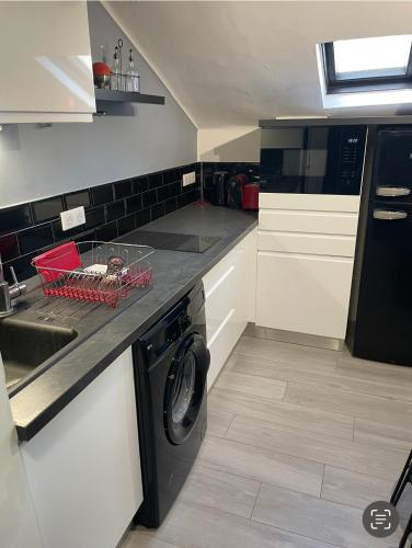 une cuisine avec une machine à laver et un évier dans l'établissement Studio Cannes banane, à Cannes