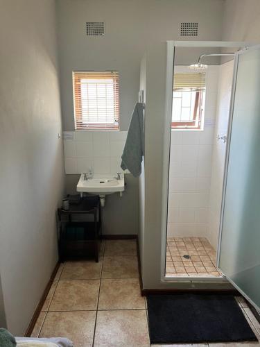 a bathroom with a shower and a sink at Eike Cottage in George