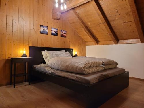 Katil atau katil-katil dalam bilik di Forest View Apartment in Leissigen by Interlaken with No Kitchen
