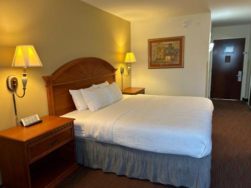 a hotel room with a bed and a telephone at Orlando Palms in Orlando