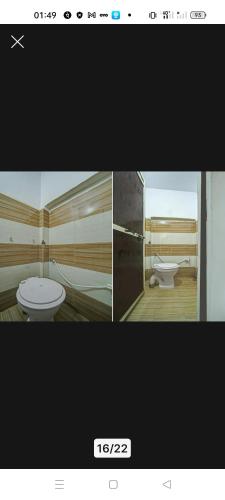 uma colagem de três fotos de uma casa de banho com um WC em Hotel Harsh Regency em Bhopal