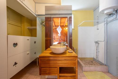 a bathroom with a sink and a shower at écrin de Monpierre in Brion