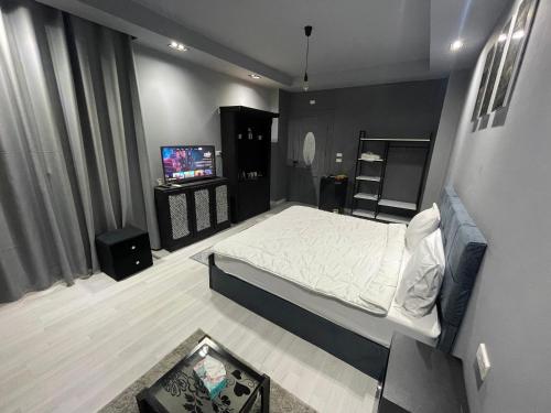 um quarto com uma cama e uma televisão em Rove Residence New Cairo no Cairo