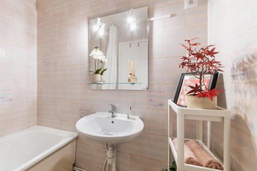 a bathroom with a sink and a mirror and a tub at Bel appartement 6 Pers bord Canal de l'Ourcq La Villette-PARKING in Paris