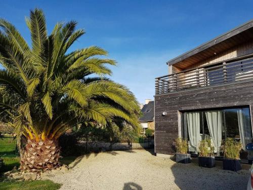 palma przed domem w obiekcie Villa en bois VUE MER avec jardin clos, WIFI, à 500m plage à l'Ile Grande en PLEUMEUR-BODOU REF-269 w mieście Pleumeur-Bodou