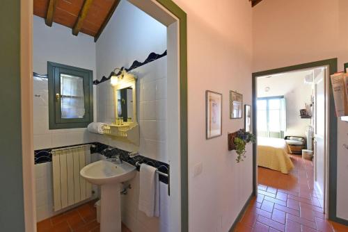 La salle de bains est pourvue d'un lavabo et d'un miroir. dans l'établissement Bacco, à Gaiole in Chianti
