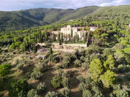 パッシニャーノ・スル・トラジメーノにあるTra lago e collinaの樹林の中の別荘の空中風景