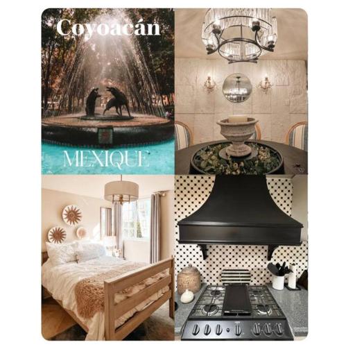 a collage of pictures of a room with a stove at Mexique in Mexico City