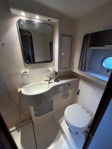 a bathroom with a toilet and a sink in an rv at El yate de la Ría in Vigo