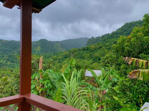 a view of the mountains from a house balcony at Le Petit Paradis in Roseau