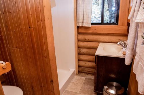 a bathroom with a sink and a toilet at Experience Montana - Seasonal Cabins #2, 3, 4 & 5 in Bigfork