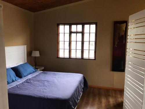 a bedroom with a bed and a window at Acorn Log Home in Port Elizabeth