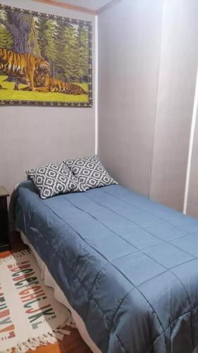 łóżko w pokoju z obrazem na ścianie w obiekcie Apartamento 410 w mieście Punta Arenas