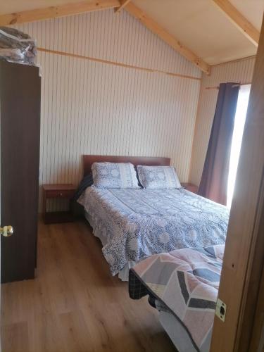 a bedroom with a bed in a room at herencia de pioneros in Coihaique