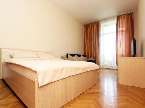 a bedroom with a large bed and a television at ApartLux na Ploshadi Pobedy in Moscow